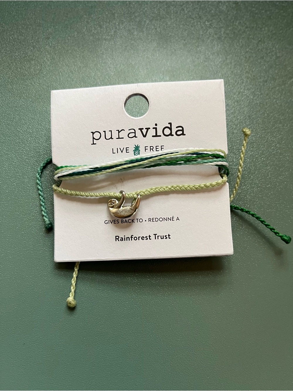 Pura Vida Green Gradient Sloth Bracelet Set with Silver Charm